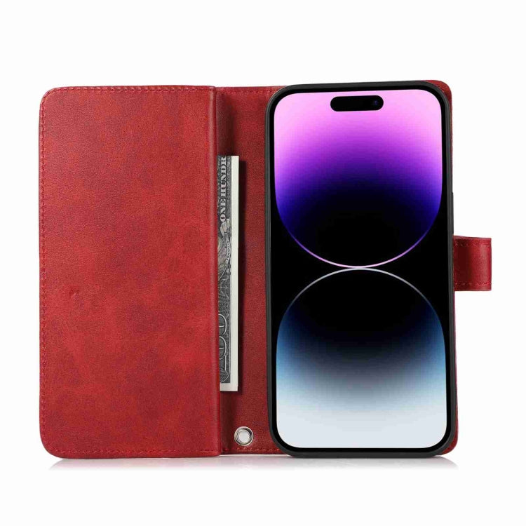 For iPhone 15 Pro Wristband Card Slot Leather Phone Case(Red) - iPhone 15 Pro Cases by buy2fix | Online Shopping UK | buy2fix