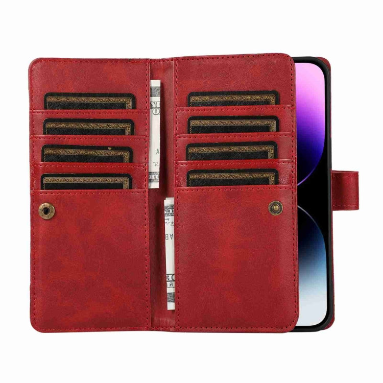 For iPhone 15 Pro Wristband Card Slot Leather Phone Case(Red) - iPhone 15 Pro Cases by buy2fix | Online Shopping UK | buy2fix