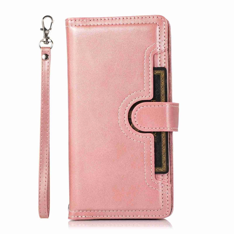 For iPhone 15 Pro Wristband Card Slot Leather Phone Case(Rose Gold) - iPhone 15 Pro Cases by buy2fix | Online Shopping UK | buy2fix