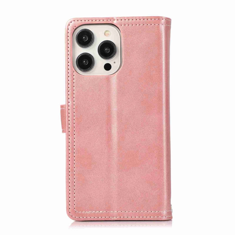 For iPhone 15 Pro Wristband Card Slot Leather Phone Case(Rose Gold) - iPhone 15 Pro Cases by buy2fix | Online Shopping UK | buy2fix