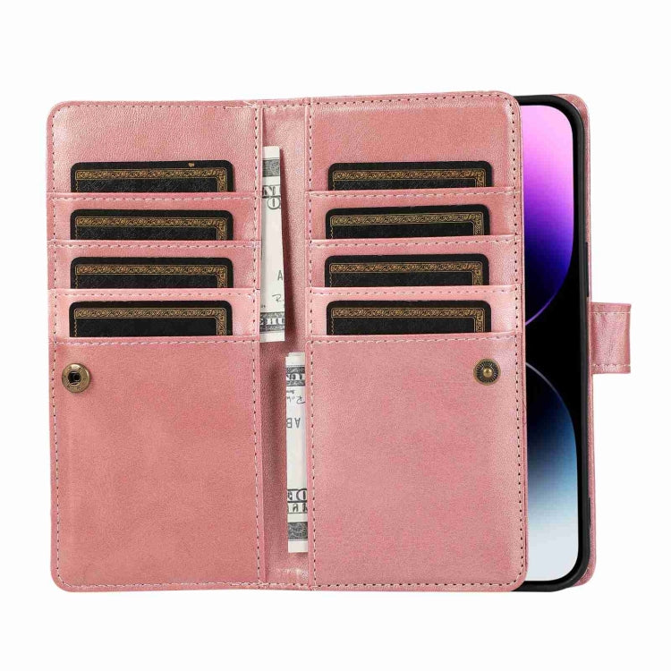 For iPhone 15 Pro Wristband Card Slot Leather Phone Case(Rose Gold) - iPhone 15 Pro Cases by buy2fix | Online Shopping UK | buy2fix
