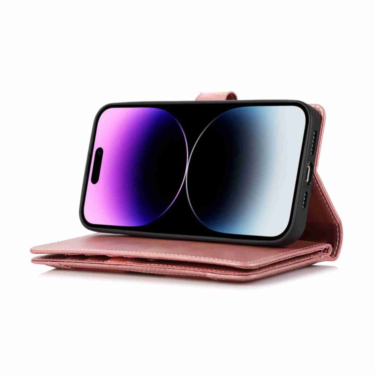 For iPhone 15 Pro Wristband Card Slot Leather Phone Case(Rose Gold) - iPhone 15 Pro Cases by buy2fix | Online Shopping UK | buy2fix