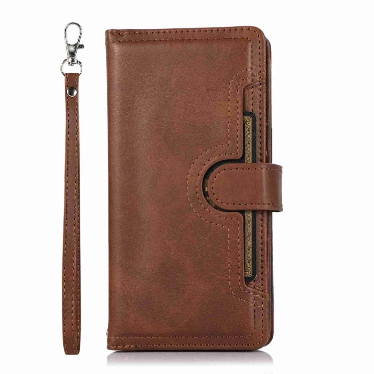 For iPhone 15 Pro Wristband Card Slot Leather Phone Case(Coffee) - iPhone 15 Pro Cases by buy2fix | Online Shopping UK | buy2fix