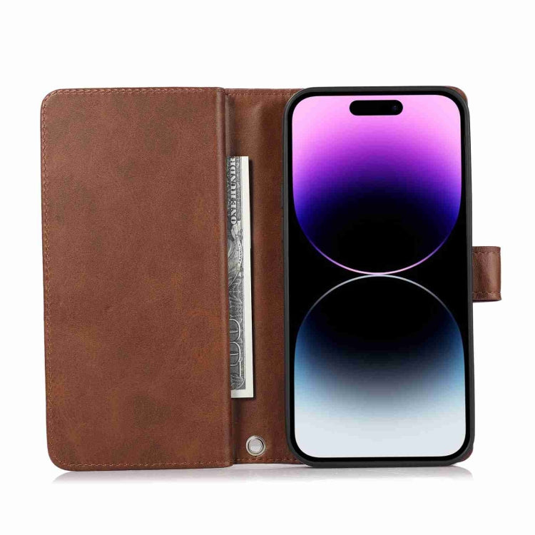 For iPhone 15 Pro Wristband Card Slot Leather Phone Case(Coffee) - iPhone 15 Pro Cases by buy2fix | Online Shopping UK | buy2fix