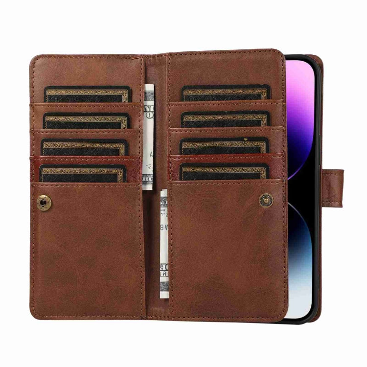For iPhone 15 Pro Wristband Card Slot Leather Phone Case(Coffee) - iPhone 15 Pro Cases by buy2fix | Online Shopping UK | buy2fix