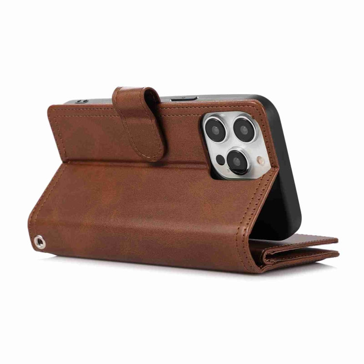 For iPhone 15 Pro Wristband Card Slot Leather Phone Case(Coffee) - iPhone 15 Pro Cases by buy2fix | Online Shopping UK | buy2fix