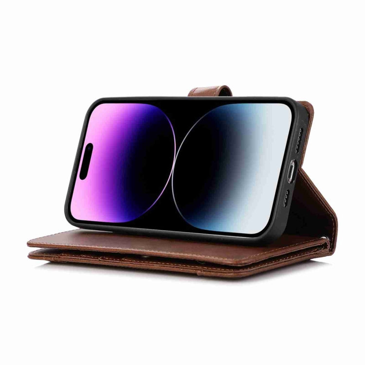 For iPhone 15 Pro Wristband Card Slot Leather Phone Case(Coffee) - iPhone 15 Pro Cases by buy2fix | Online Shopping UK | buy2fix