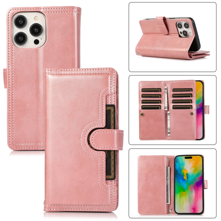 For iPhone 16 Pro Max Wristband Card Slot Leather Phone Case(Rose Gold) by buy2fix