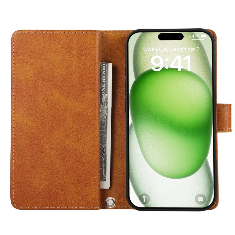For iPhone 16 Wristband Card Slot Leather Phone Case(Brown) by buy2fix
