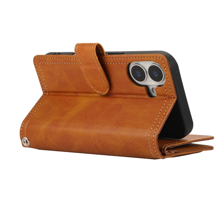 For iPhone 16 Wristband Card Slot Leather Phone Case(Brown) by buy2fix