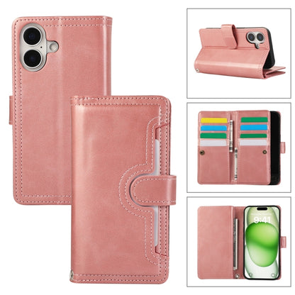 For iPhone 16 Wristband Card Slot Leather Phone Case(Rose Gold) by buy2fix