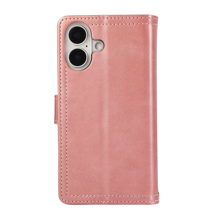 For iPhone 16 Wristband Card Slot Leather Phone Case(Rose Gold) by buy2fix