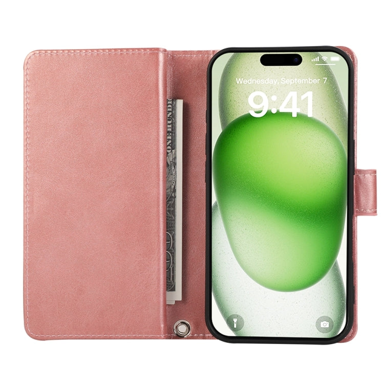 For iPhone 16 Wristband Card Slot Leather Phone Case(Rose Gold) by buy2fix