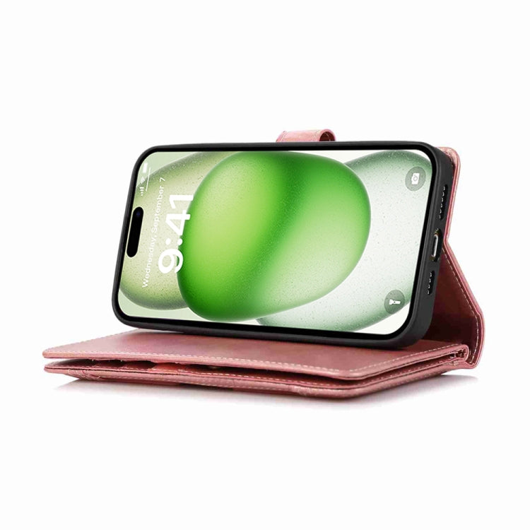 For iPhone 16 Wristband Card Slot Leather Phone Case(Rose Gold) by buy2fix