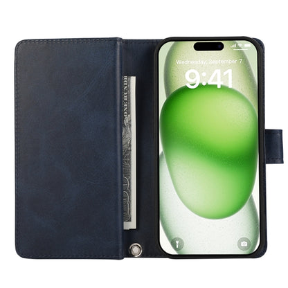 For iPhone 16 Wristband Card Slot Leather Phone Case(Blue) by buy2fix