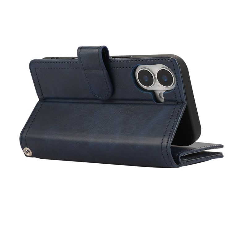 For iPhone 16 Wristband Card Slot Leather Phone Case(Blue) by buy2fix