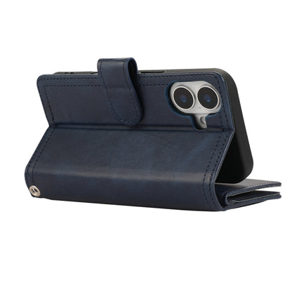 For iPhone 16 Wristband Card Slot Leather Phone Case(Blue) by buy2fix