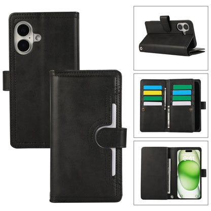 For iPhone 16 Wristband Card Slot Leather Phone Case(Black) by buy2fix