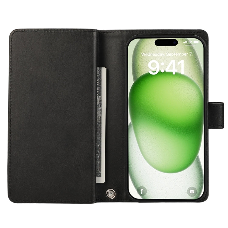 For iPhone 16 Wristband Card Slot Leather Phone Case(Black) by buy2fix