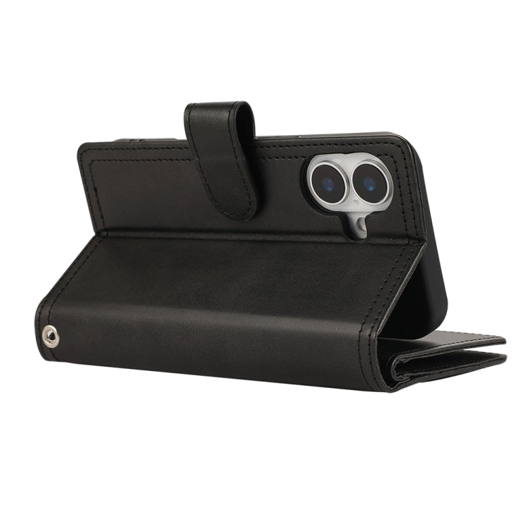 For iPhone 16 Wristband Card Slot Leather Phone Case(Black) by buy2fix