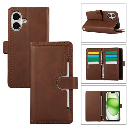 For iPhone 16 Wristband Card Slot Leather Phone Case(Coffee) by buy2fix