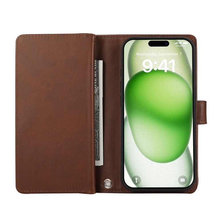For iPhone 16 Wristband Card Slot Leather Phone Case(Coffee) by buy2fix