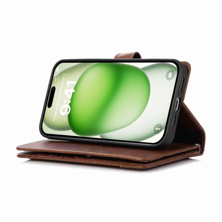 For iPhone 16 Wristband Card Slot Leather Phone Case(Coffee) by buy2fix