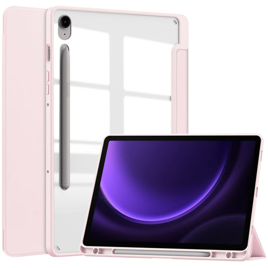 For Samsung Galaxy Tab S9 FE / S10 FE Acrylic 3-folding Smart Leather Tablet Case with Pen Slot(Pink) - Galaxy Tab S9 FE by buy2fix | Online Shopping UK | buy2fix