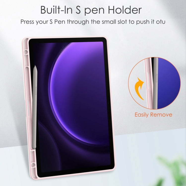 For Samsung Galaxy Tab S9 FE / S10 FE Acrylic 3-folding Smart Leather Tablet Case with Pen Slot(Pink) - Galaxy Tab S9 FE by buy2fix | Online Shopping UK | buy2fix