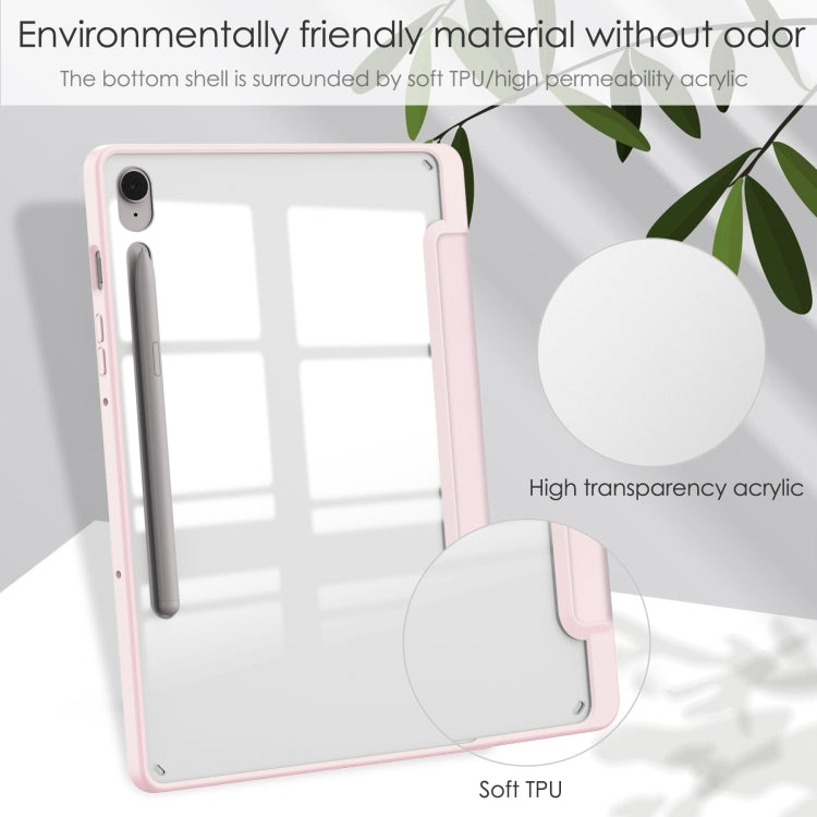 For Samsung Galaxy Tab S9 FE / S10 FE Acrylic 3-folding Smart Leather Tablet Case with Pen Slot(Pink) - Galaxy Tab S9 FE by buy2fix | Online Shopping UK | buy2fix
