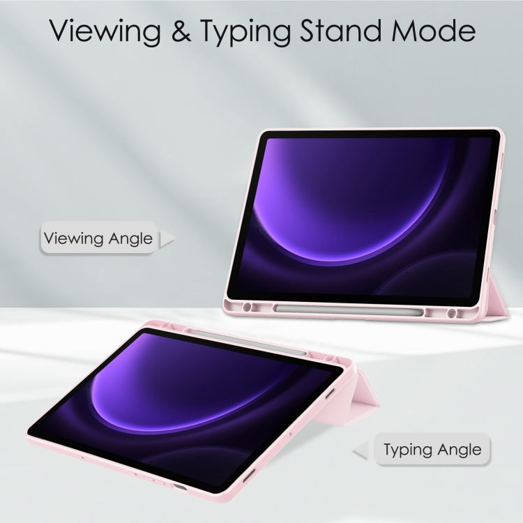 For Samsung Galaxy Tab S9 FE / S10 FE Acrylic 3-folding Smart Leather Tablet Case with Pen Slot(Pink) - Galaxy Tab S9 FE by buy2fix | Online Shopping UK | buy2fix