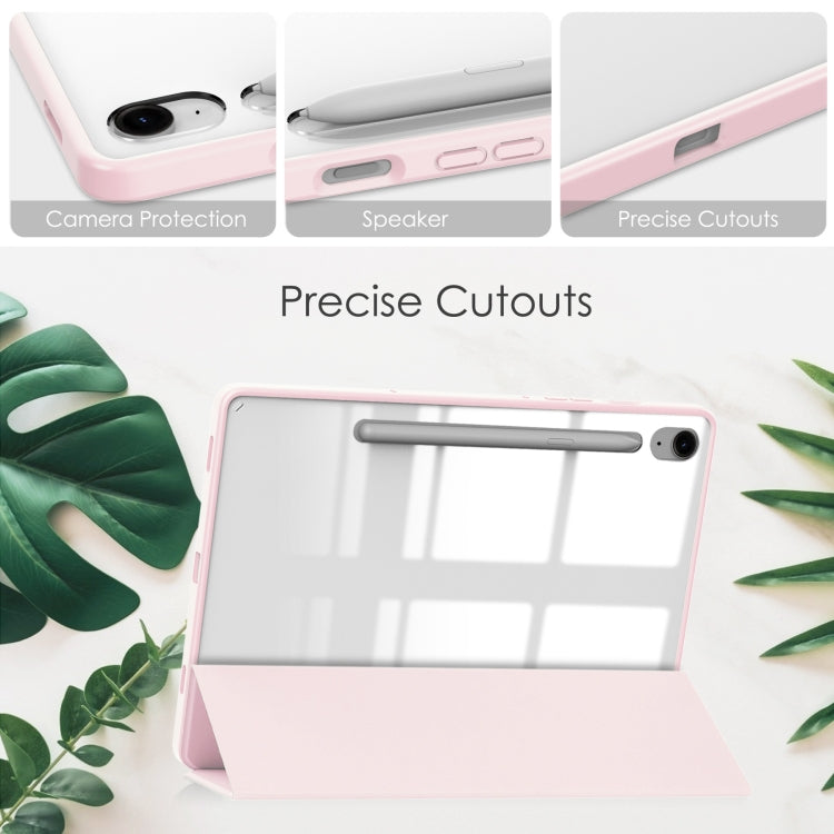 For Samsung Galaxy Tab S9 FE / S10 FE Acrylic 3-folding Smart Leather Tablet Case with Pen Slot(Pink) - Galaxy Tab S9 FE by buy2fix | Online Shopping UK | buy2fix