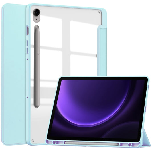 For Samsung Galaxy Tab S9 FE / S10 FE Acrylic 3-folding Smart Leather Tablet Case with Pen Slot(Sky Blue) - Galaxy Tab S9 FE by buy2fix | Online Shopping UK | buy2fix