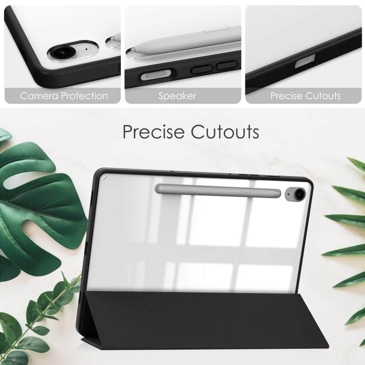 For Samsung Galaxy Tab S9 FE / S10 FE Acrylic 3-folding Smart Leather Tablet Case with Pen Slot(Black) - Galaxy Tab S9 FE by buy2fix | Online Shopping UK | buy2fix