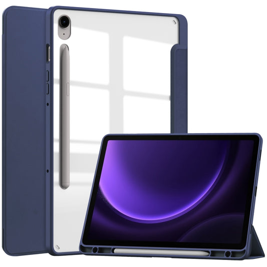 For Samsung Galaxy Tab S9 FE / S10 FE Acrylic 3-folding Smart Leather Tablet Case with Pen Slot(Dark Blue) - Galaxy Tab S9 FE by buy2fix | Online Shopping UK | buy2fix