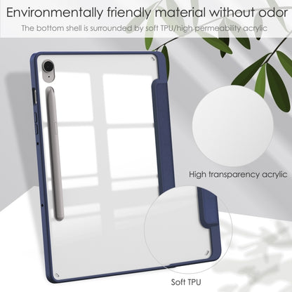 For Samsung Galaxy Tab S9 FE / S10 FE Acrylic 3-folding Smart Leather Tablet Case with Pen Slot(Dark Blue) - Galaxy Tab S9 FE by buy2fix | Online Shopping UK | buy2fix