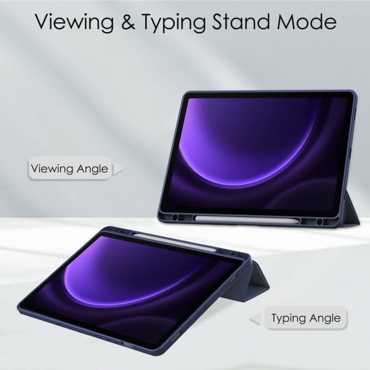 For Samsung Galaxy Tab S9 FE / S10 FE Acrylic 3-folding Smart Leather Tablet Case with Pen Slot(Dark Blue) - Galaxy Tab S9 FE by buy2fix | Online Shopping UK | buy2fix