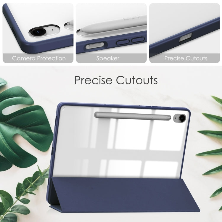 For Samsung Galaxy Tab S9 FE / S10 FE Acrylic 3-folding Smart Leather Tablet Case with Pen Slot(Dark Blue) - Galaxy Tab S9 FE by buy2fix | Online Shopping UK | buy2fix