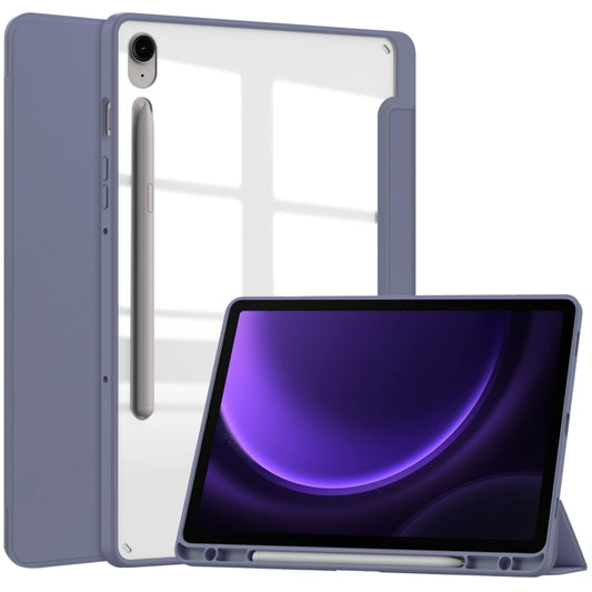 For Samsung Galaxy Tab S9 FE / S10 FE Acrylic 3-folding Smart Leather Tablet Case with Pen Slot(Lavender) - Galaxy Tab S9 FE by buy2fix | Online Shopping UK | buy2fix