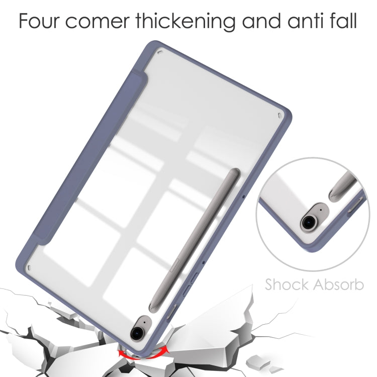 For Samsung Galaxy Tab S9 FE / S10 FE Acrylic 3-folding Smart Leather Tablet Case with Pen Slot(Lavender) - Galaxy Tab S9 FE by buy2fix | Online Shopping UK | buy2fix