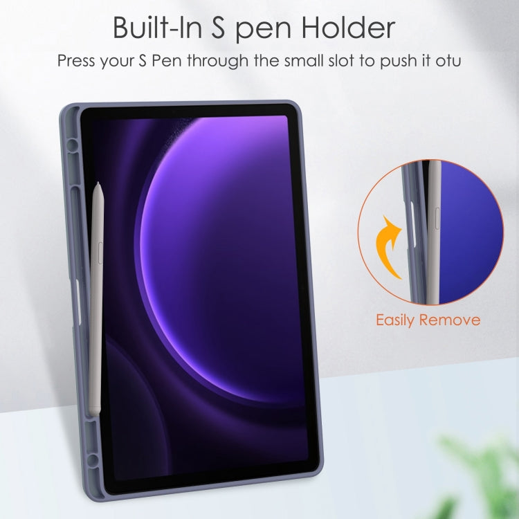 For Samsung Galaxy Tab S9 FE / S10 FE Acrylic 3-folding Smart Leather Tablet Case with Pen Slot(Lavender) - Galaxy Tab S9 FE by buy2fix | Online Shopping UK | buy2fix