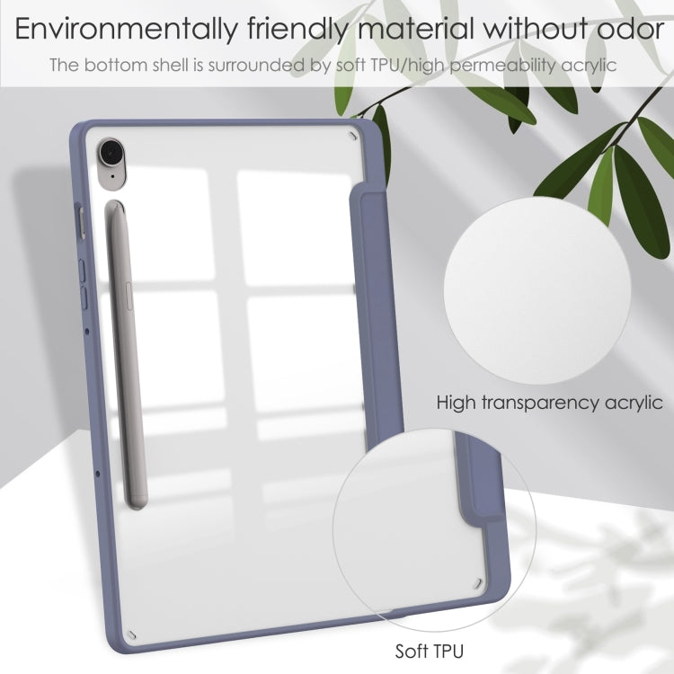 For Samsung Galaxy Tab S9 FE / S10 FE Acrylic 3-folding Smart Leather Tablet Case with Pen Slot(Lavender) - Galaxy Tab S9 FE by buy2fix | Online Shopping UK | buy2fix