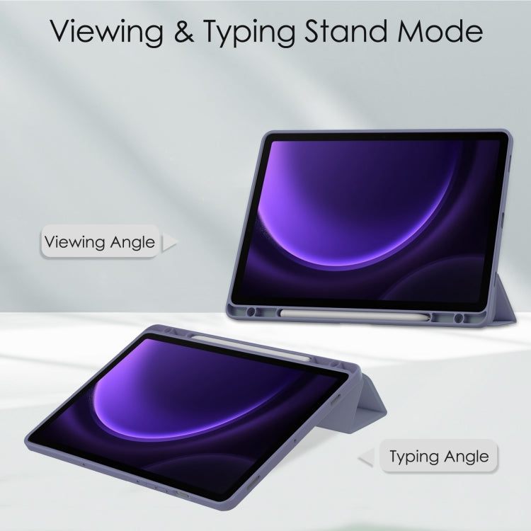 For Samsung Galaxy Tab S9 FE / S10 FE Acrylic 3-folding Smart Leather Tablet Case with Pen Slot(Lavender) - Galaxy Tab S9 FE by buy2fix | Online Shopping UK | buy2fix