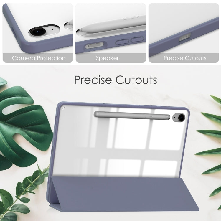 For Samsung Galaxy Tab S9 FE / S10 FE Acrylic 3-folding Smart Leather Tablet Case with Pen Slot(Lavender) - Galaxy Tab S9 FE by buy2fix | Online Shopping UK | buy2fix