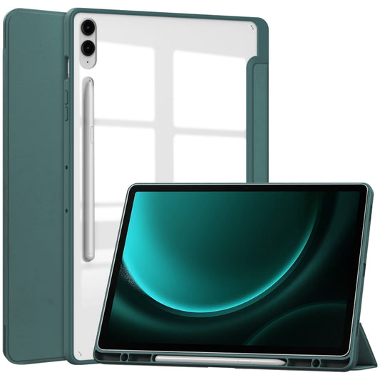 For Samsung Galaxy Tab S9 FE+ / S10+ Acrylic 3-folding Smart Leather Tablet Case with Pen Slot(Dark Green) - Galaxy Tab S9 FE+ by buy2fix | Online Shopping UK | buy2fix