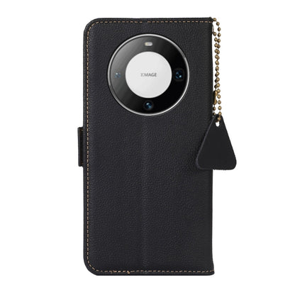 For Huawei Mate 60 Side-Magnetic TJ Genuine Leather RFID Phone Case(Black) - Huawei Cases by buy2fix | Online Shopping UK | buy2fix