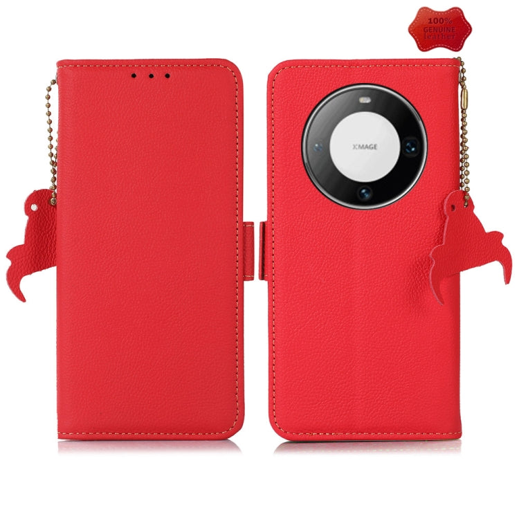 For Huawei Mate 60 Side-Magnetic TJ Genuine Leather RFID Phone Case(Red) - Huawei Cases by buy2fix | Online Shopping UK | buy2fix