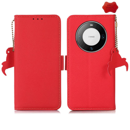 For Huawei Mate 60 Side-Magnetic TJ Genuine Leather RFID Phone Case(Red) - Huawei Cases by buy2fix | Online Shopping UK | buy2fix