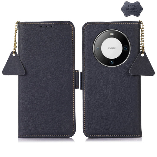 For Huawei Mate 60 Side-Magnetic TJ Genuine Leather RFID Phone Case(Blue) - Huawei Cases by buy2fix | Online Shopping UK | buy2fix