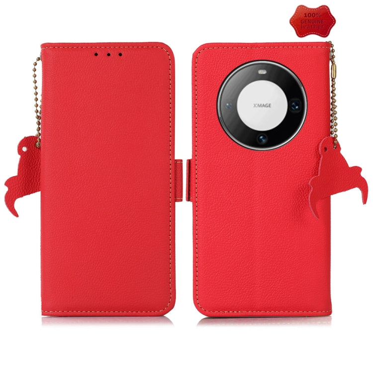 For Huawei Mate 60 Pro Side-Magnetic TJ Genuine Leather RFID Phone Case(Red) - Huawei Cases by buy2fix | Online Shopping UK | buy2fix